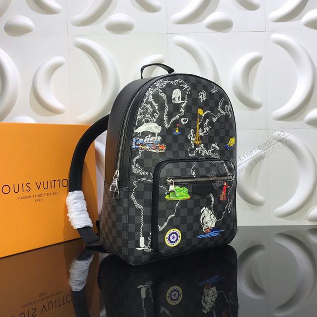 LV包 LV雙肩包 N41473塗鴉絲印 Josh雙肩包 Damier格紋帆布 LV男士棋盤格背包  ydh3202